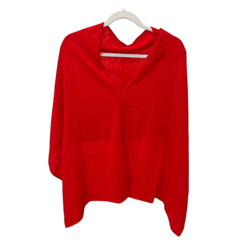 In 2... by In Cashmere Red 100% Cashmere V-Neck Poncho Sweater One Size